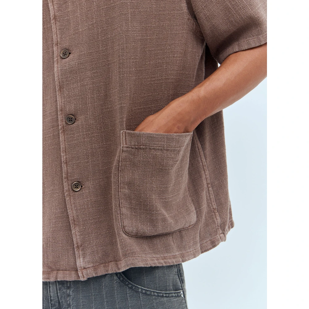 Our Legacy Katoen-Linnen Rits Shirt Brown Heren