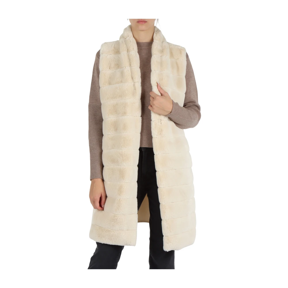 Marella Ivoor Gewatteerde Mouwloze Lange Vest Beige Dames