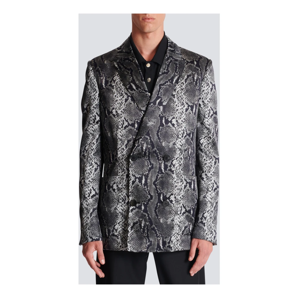 Balmain Bedrukte zijden blazer Gray Heren