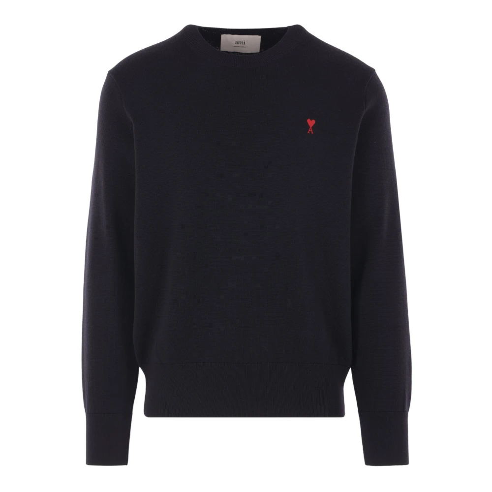 Ami Paris Men's Black Ami De Coeur Jumper - Round-Neck Knitwear - L - Knitwear