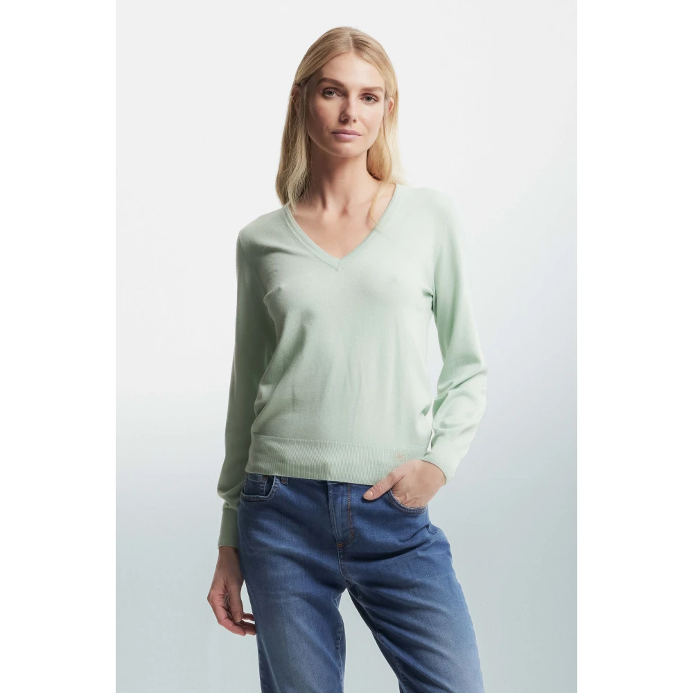 Kocca Zachte Gebreide V-hals Trui met Bisschopsmouwen Green Dames