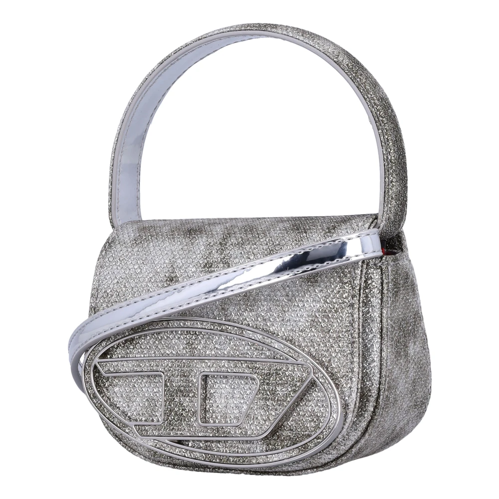 Diesel Crossbody tas van glitterstof met D metalen plaat Beige Dames