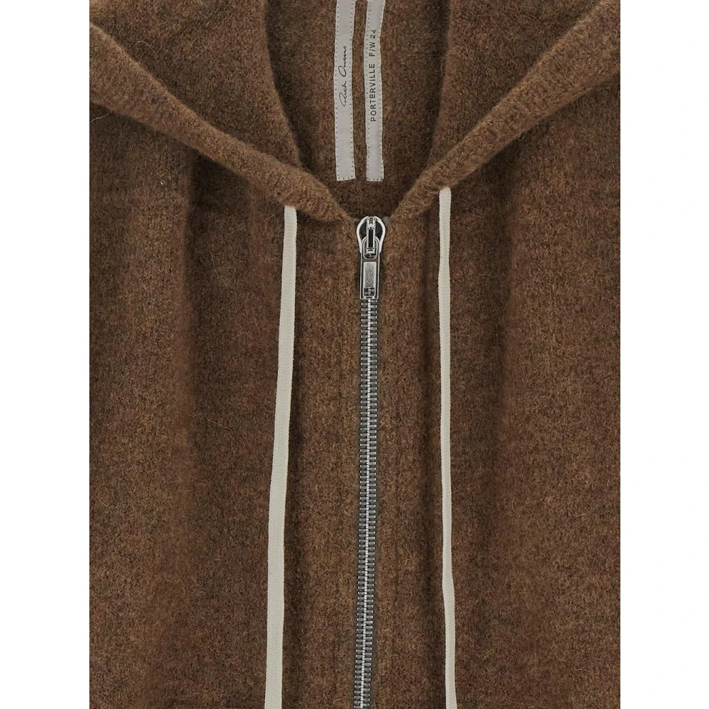Rick Owens Wollen Hoodie met Rits Lange Knitwear Brown Heren