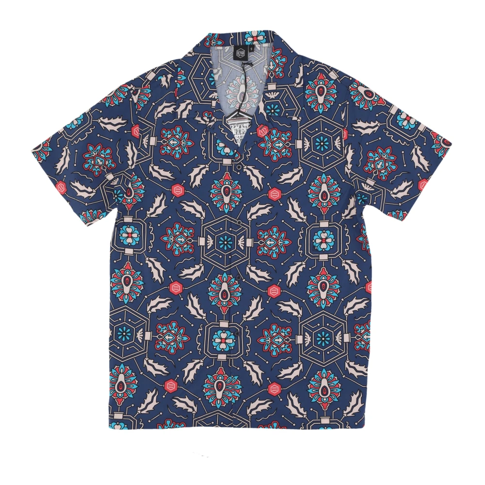Dolly Noire Blauwe Fronds Tapestry Bowling Shirt Multicolor Heren