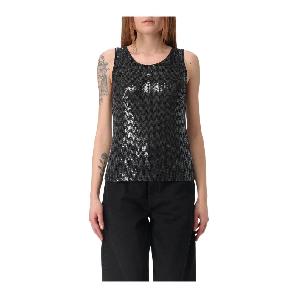 Mcm Black Sleeveless Tops, Female, Xs, Sequin Tank Top