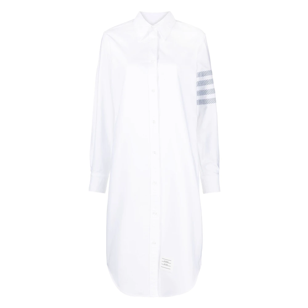 Thom Browne Witte 4-Streep Katoenen Overhemdjurk White Dames