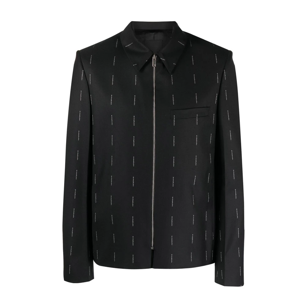 Givenchy Herr Svart Jackor M, Ullblazer Med Heltäckande Logotryck