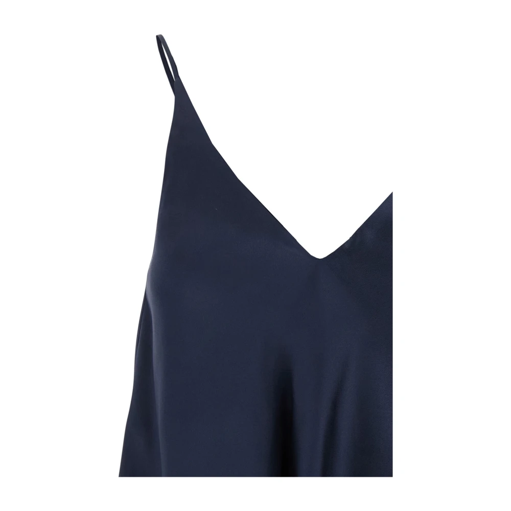 Semicouture Blauwe Zijden V-hals Top met Dunne Bandjes Blue Dames