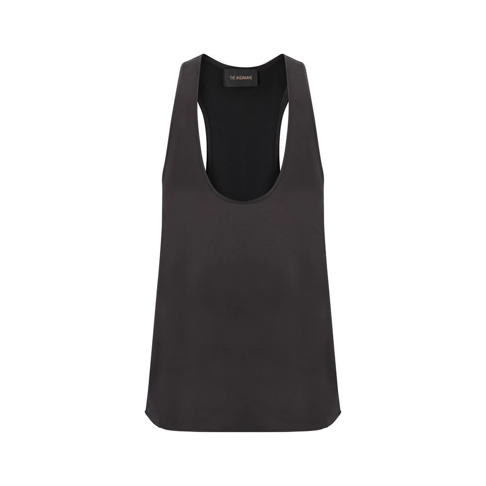 Andamane Mouwloze Monochrome Top met Voorkant Halslijn Black Dames