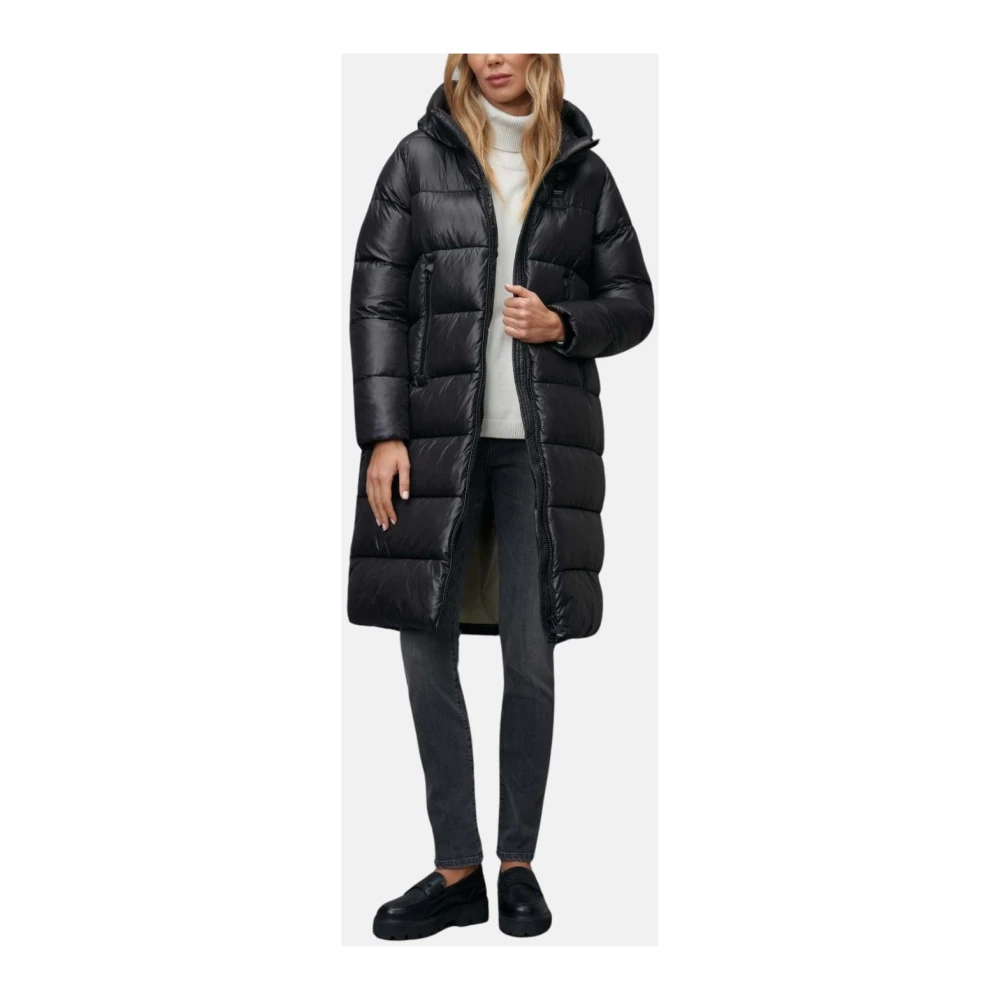 Blauer Lange Parka met geruit motief Black Dames