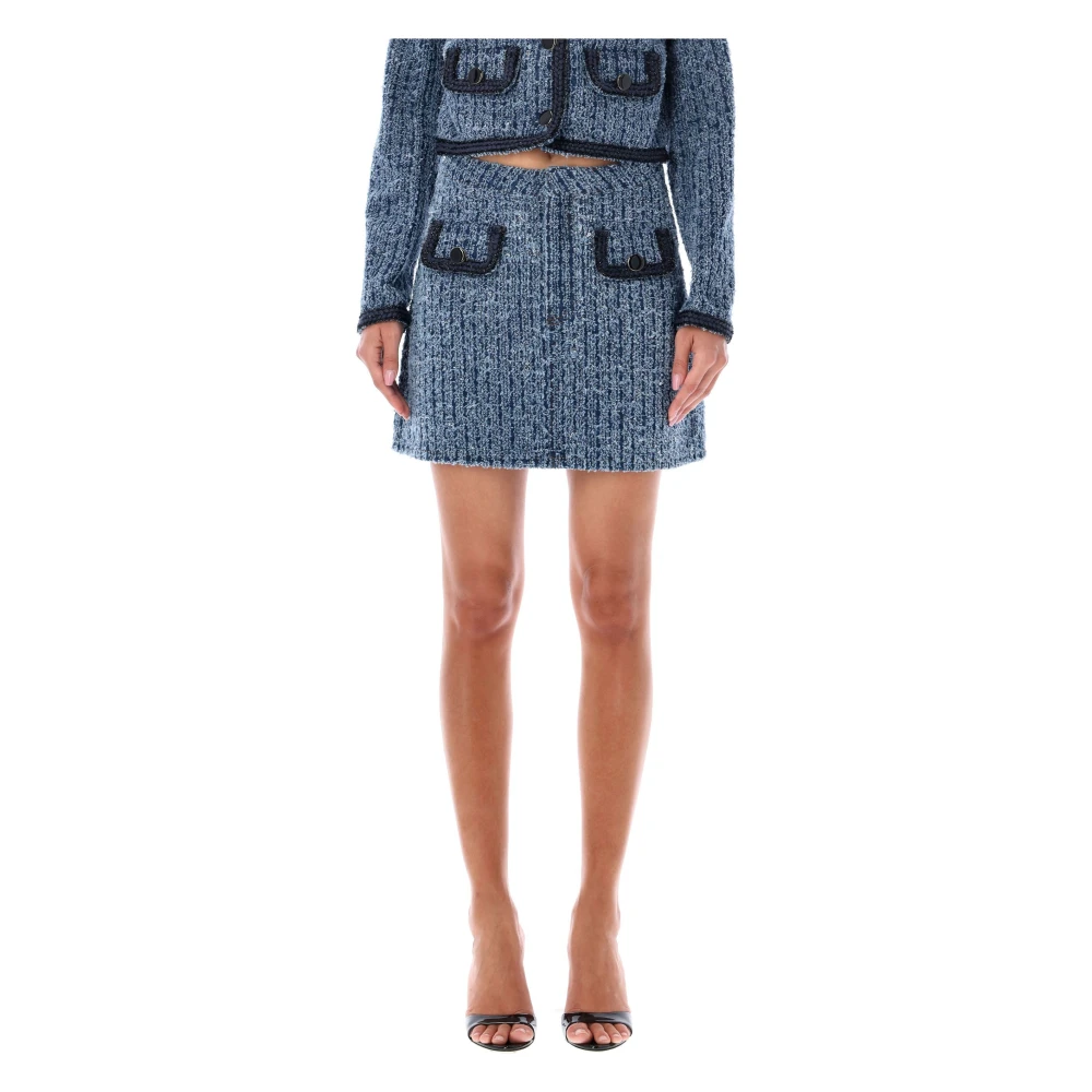 Self Portrait Blauwe Textuur Denim Mini Rok Blue Dames