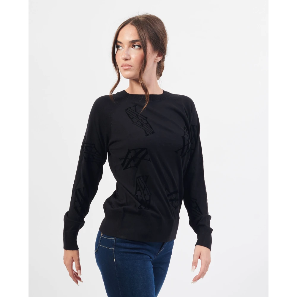 Armani Exchange Zwarte trui met geborduurd logo Black Dames
