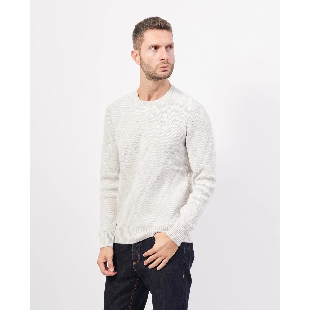 Gran Sasso Witte Kasjmiertrui Diamantpatroon White Heren