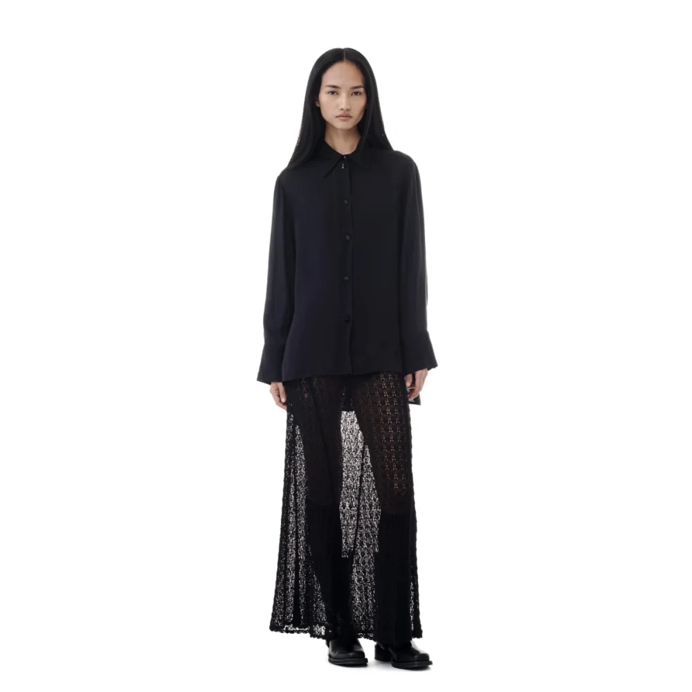 Ganni Zwarte Oversized Viscose Shirt Blouse Black Dames