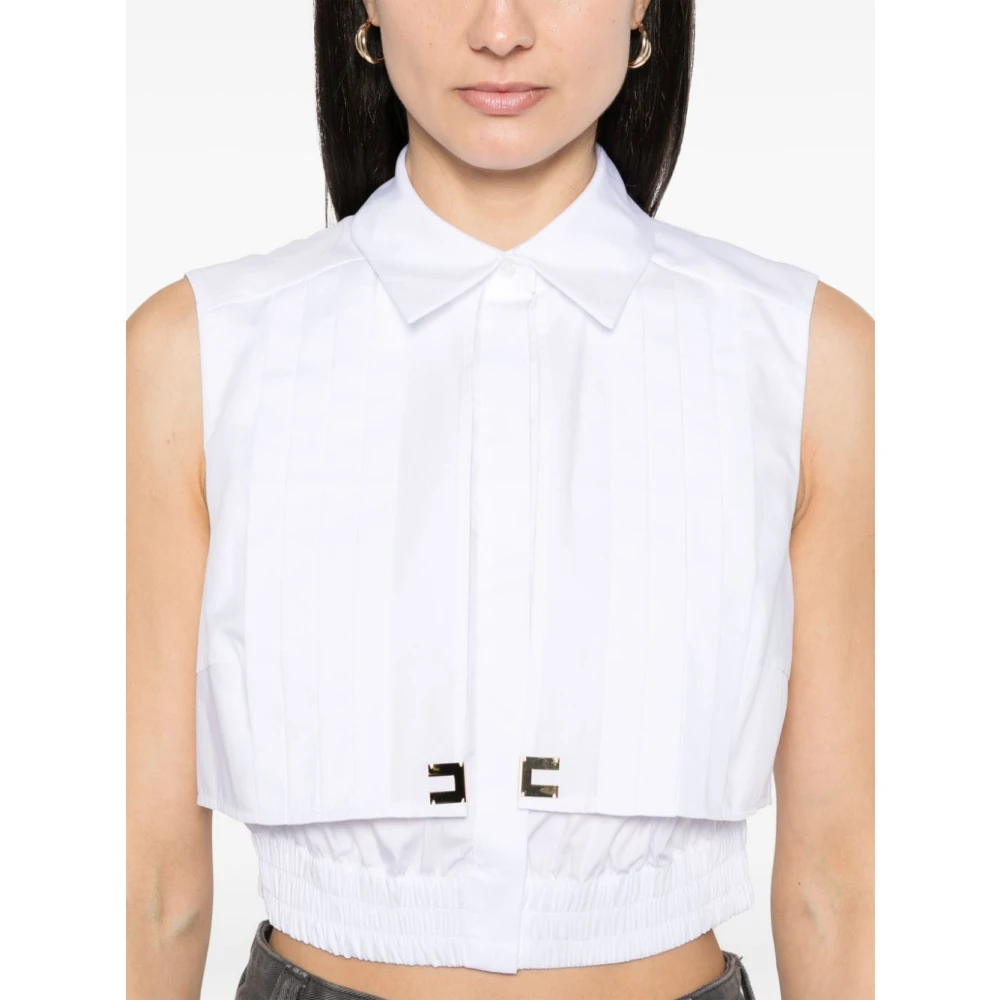 Elisabetta Franchi Witte Mouwloze Blouse Elastische Zoom White Dames