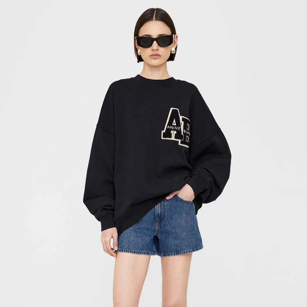 Anine Bing Miles Oversized Sweatshirt Letterman Black Dames