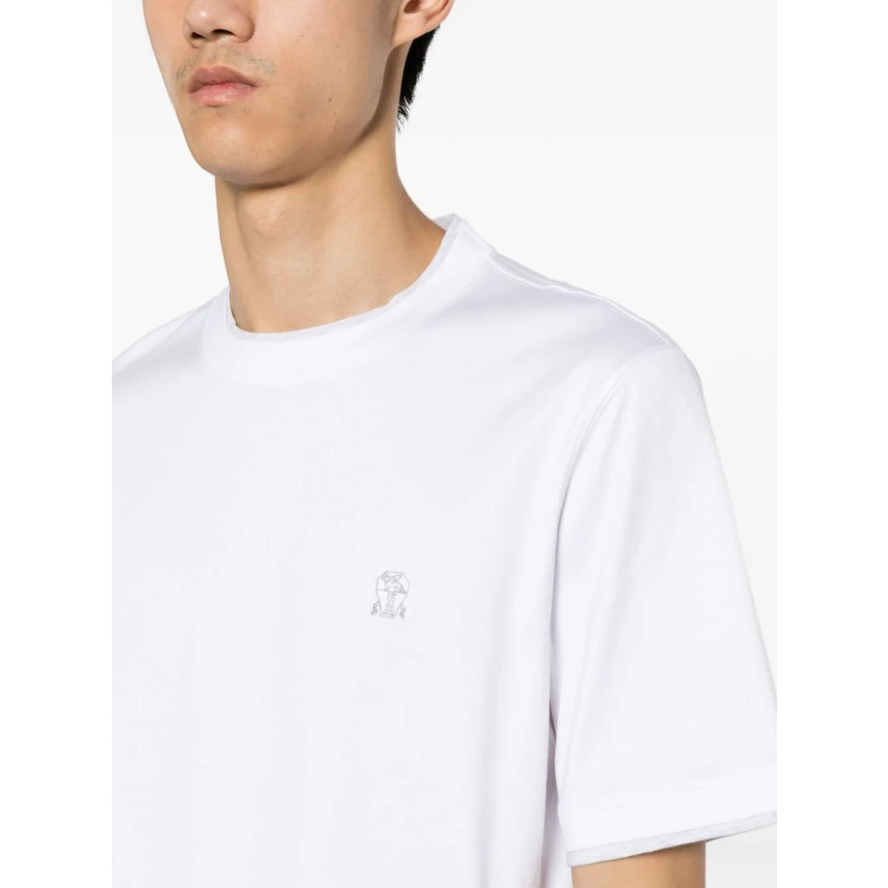 BRUNELLO CUCINELLI Wit T-shirt met geborduurd logo White Heren