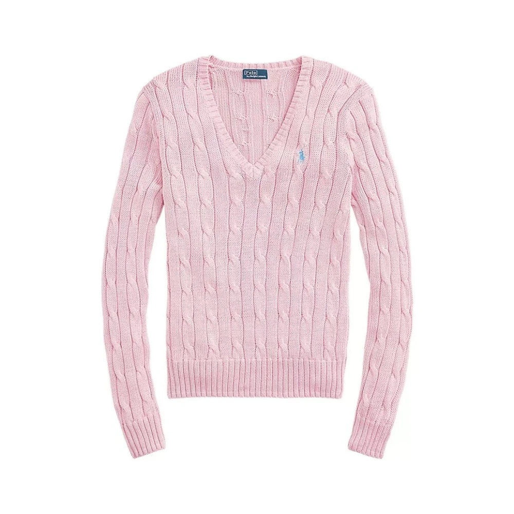 Polo Ralph Lauren Women's Pink V-Neck Knitwear, Xl, Cable-Knit V-Neck Jumper
