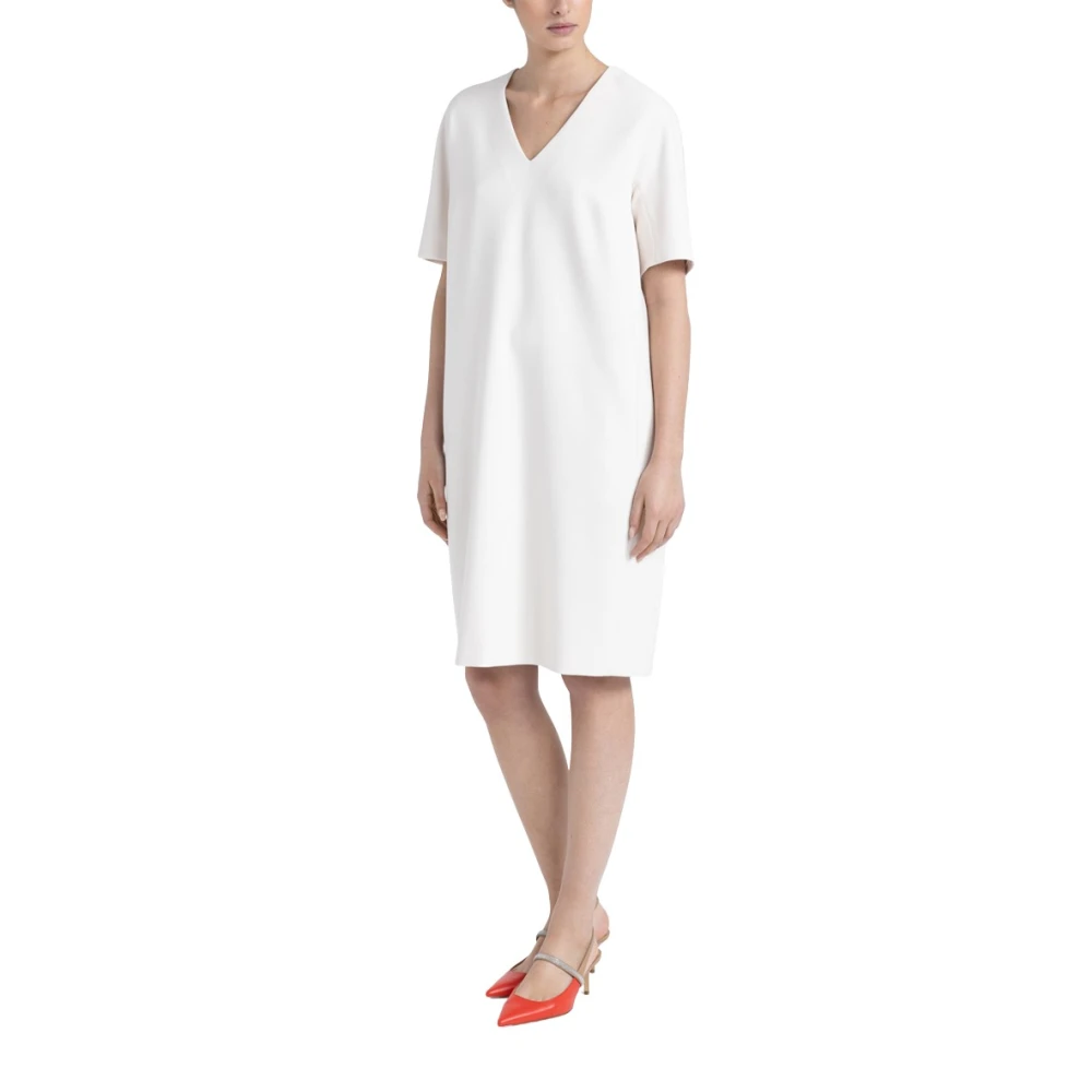 PESERICO Midi jurk met V-hals Beige Dames