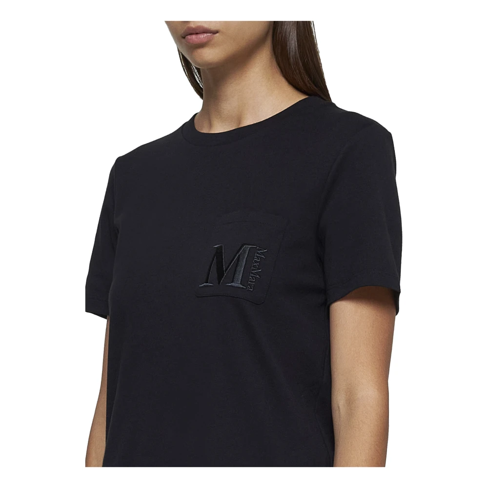 Max Mara Zwart Katoenen T-shirt met Borstzak Black Dames