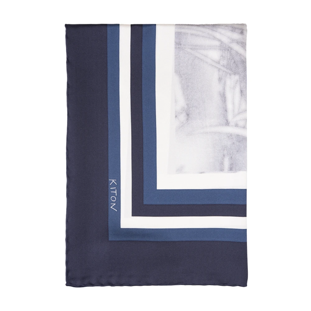 Kiton Blauwe Zijden Sjaal met Oosters Print Blue Dames