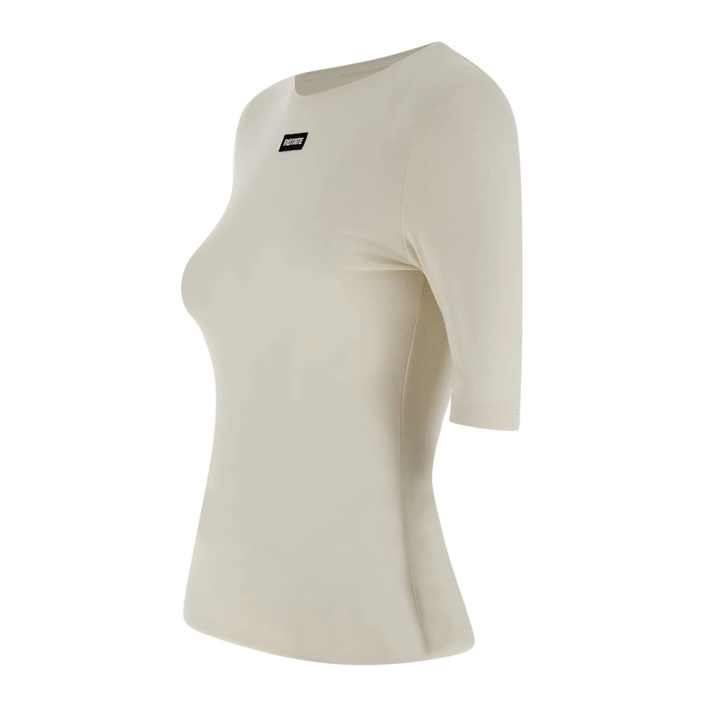 Rotate Birger Christensen Witte Katoenen Modale T-shirt met Logo White Dames