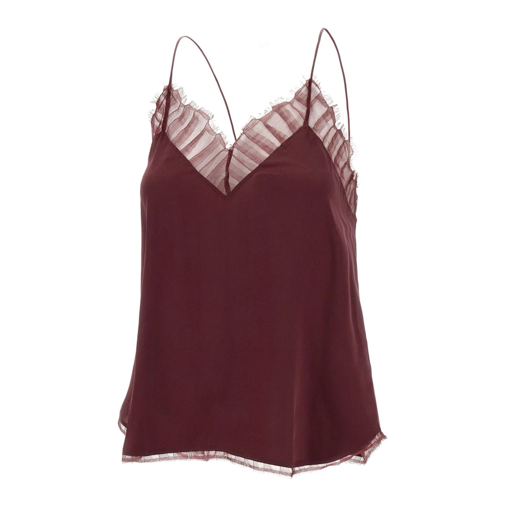 IRO Bordeaux Zijden Top met Kantinzetten Red Dames