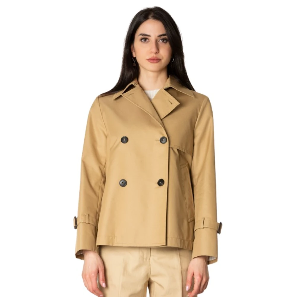 Max Mara Weekend Beige Kort Trenchcoat med Krage Beige, Dam