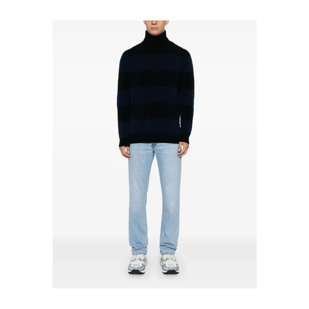 Dondup Navy Blue Striped Wool Sweater Blue Heren