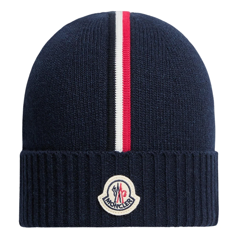 Moncler Unisex Kids Blue Navy Logo Beanie Hat For Kids