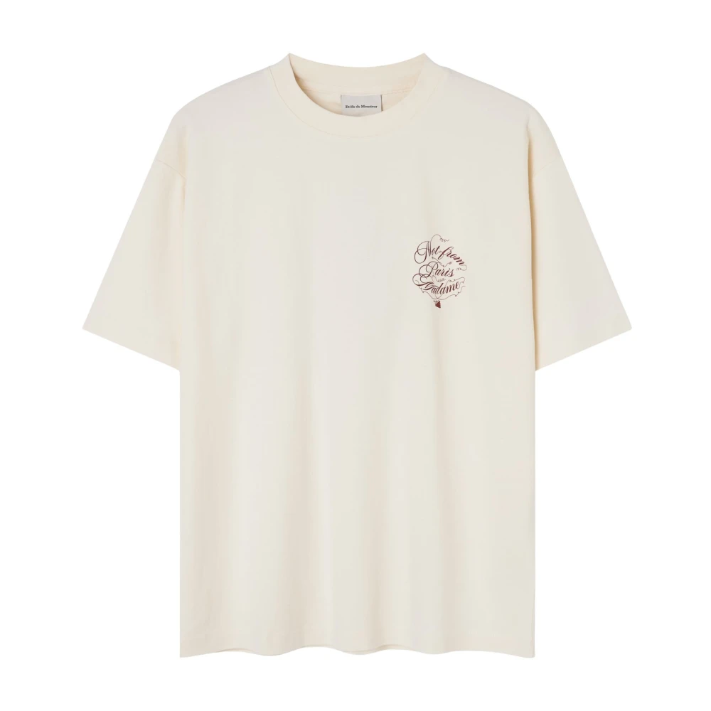 Drole de Monsieur Witte Shirt met Vignes Slogan Beige Heren