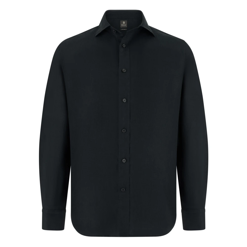 Boggi Milano Uomo Nero - Camicia In Lino Regular Fit - Shirts - L