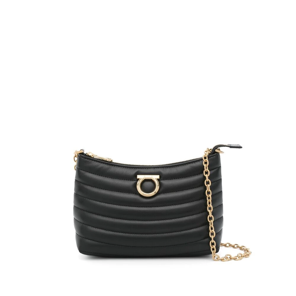 Salvatore Ferragamo Zwarte Leren Schoudertas met Kettinglink Black Dames