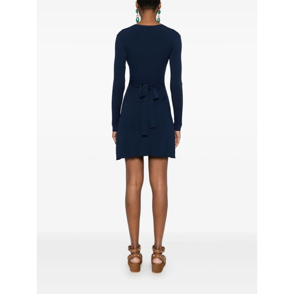 Elisabetta Franchi Blauwe Geribbelde V-Hals Mini Jurk Blue Dames
