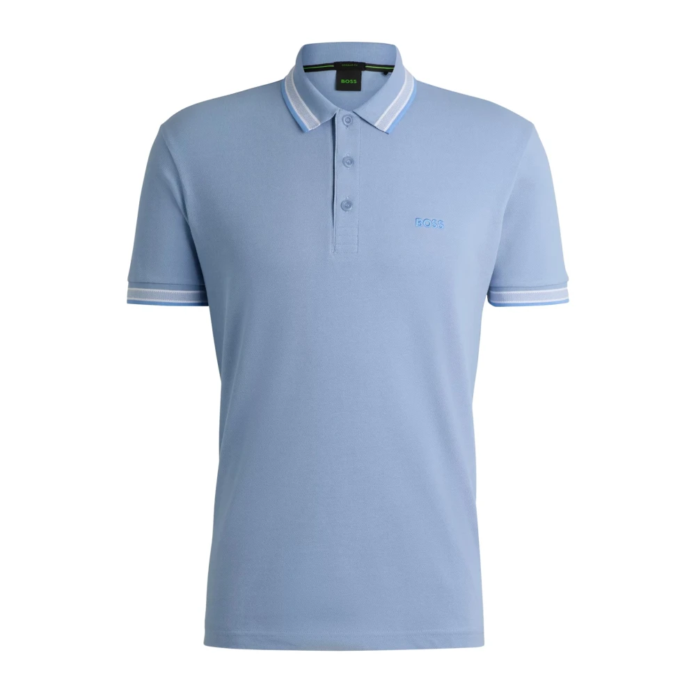 Hugo Boss Polo Shirt met Contrastbies van Katoen Blue Heren