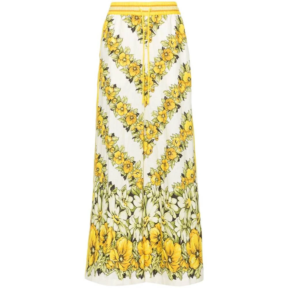 Alemais Citroengele Bloemen Linnen Wijde Pijp Broek Multicolor Dames