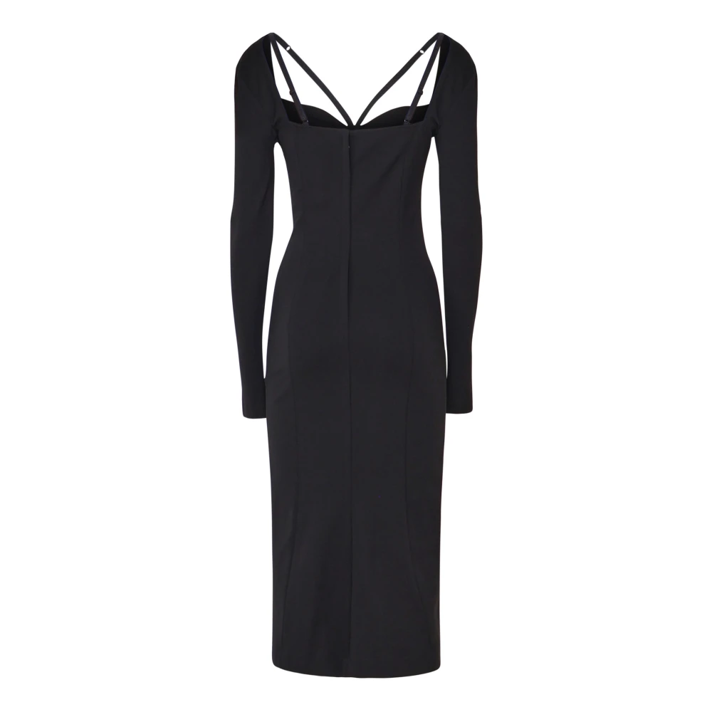 Dolce & Gabbana Zwarte Midi Jurk met Hartvormige Halslijn Black Dames
