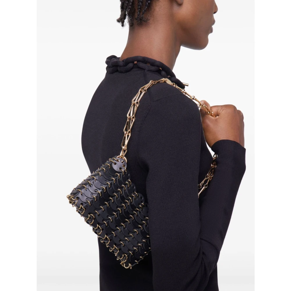 Paco Rabanne Zwarte leren schoudertas met gouden metalen ringen Black Dames