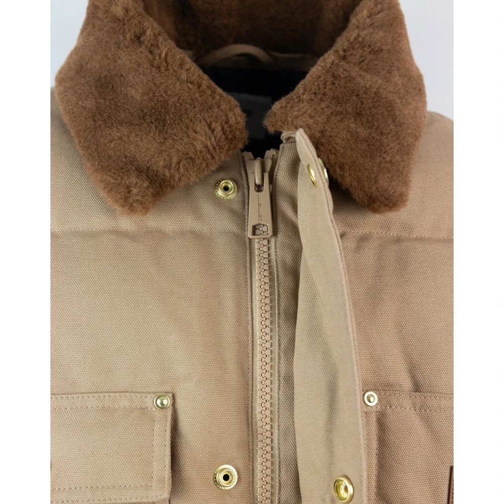 Carhartt WIP Waterdichte Canvas Jas met Bontkraag Beige Heren