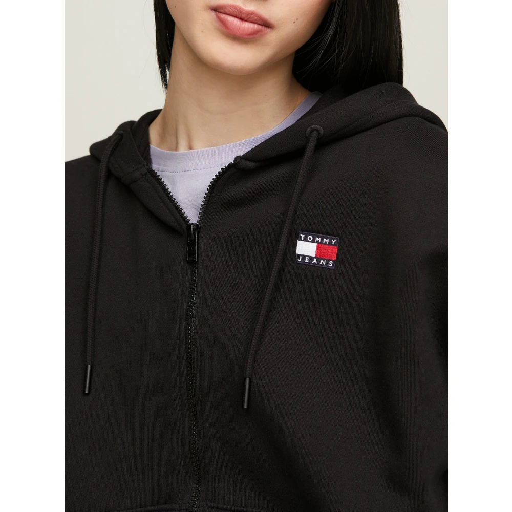 Tommy Jeans Zwarte Rits Hoodie Badge Trui Black Dames