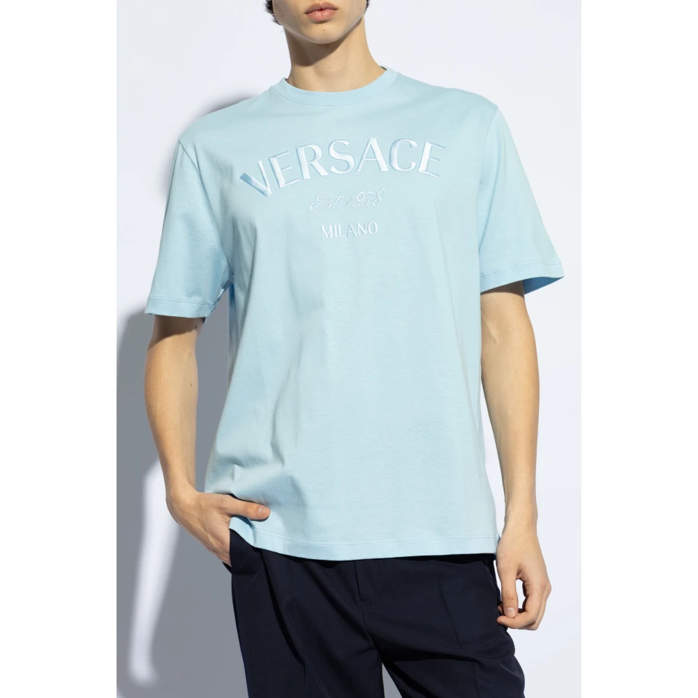 Versace T-shirt met logo Blue Heren
