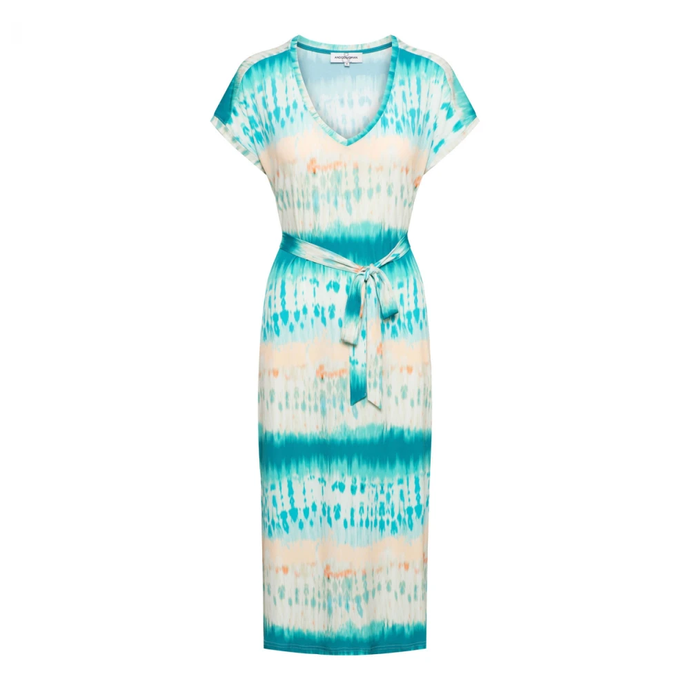 &Co Woman Turquoise Tie-Dye Jurk met V-Hals Multicolor Dames