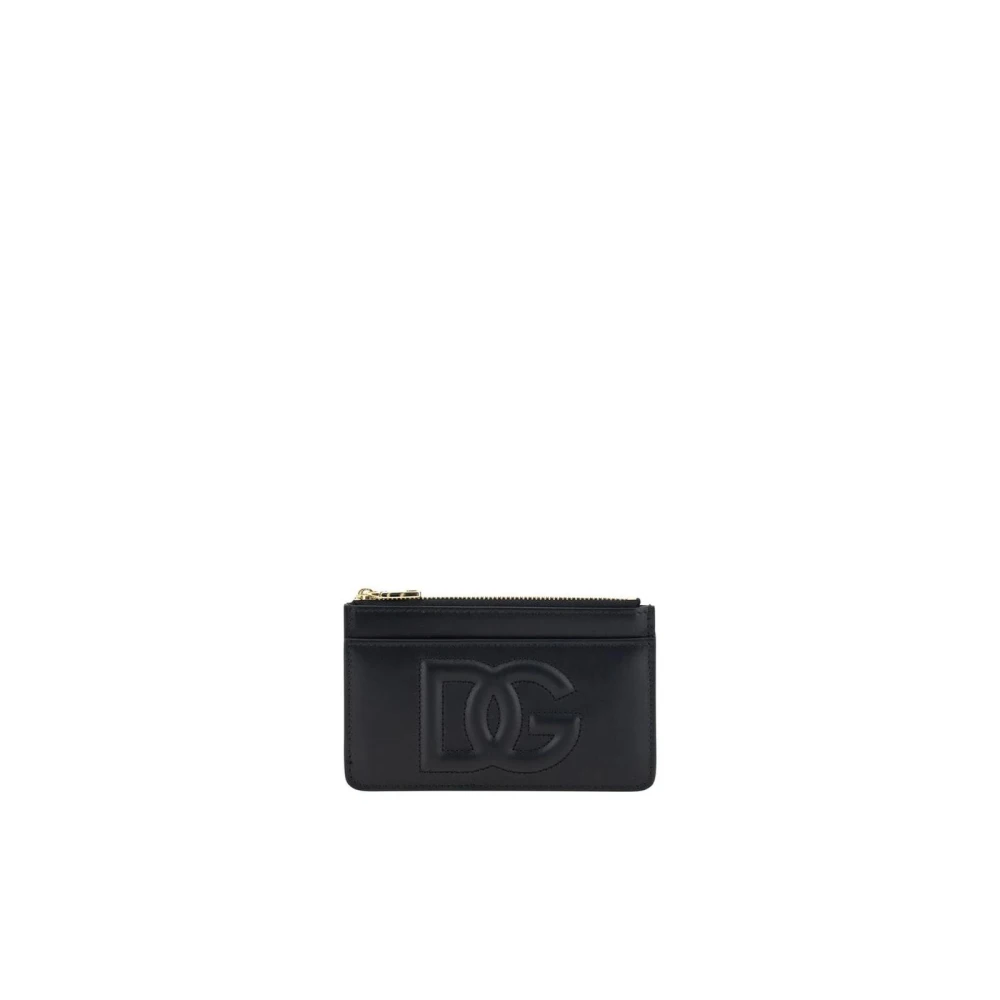 Dolce & Gabbana Women's Black Wallets & Cardholders, One Size, Embossed Leather Card Holder Wallet