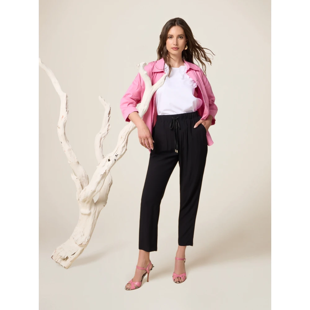 Oltre Viscose Joggers Green Story Elastische Taille Black Dames