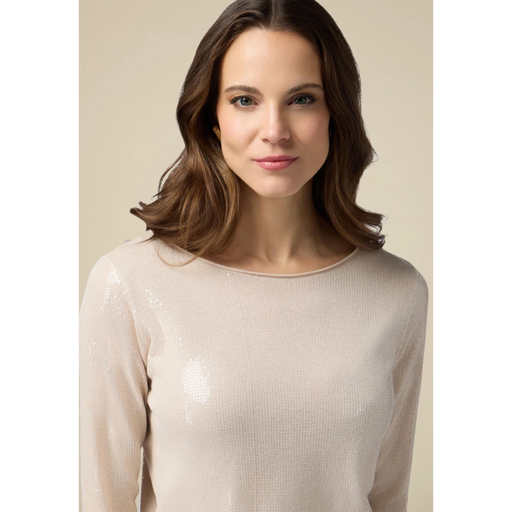Oltre Volledige Paillet T-shirt van katoen Beige Dames