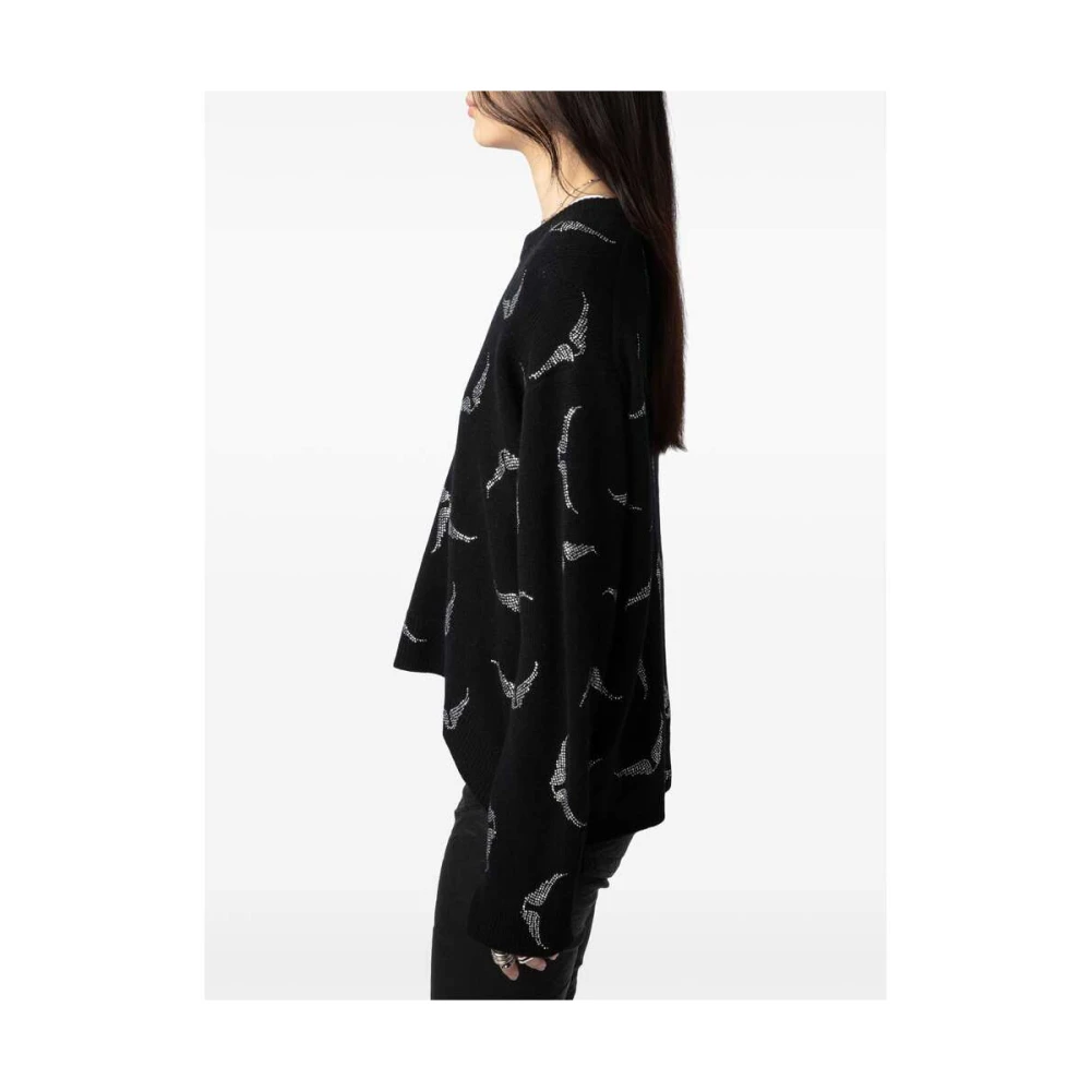 Zadig & Voltaire Zwarte Kasjmier Gebreide Trui met Strass Vleugels Black Dames