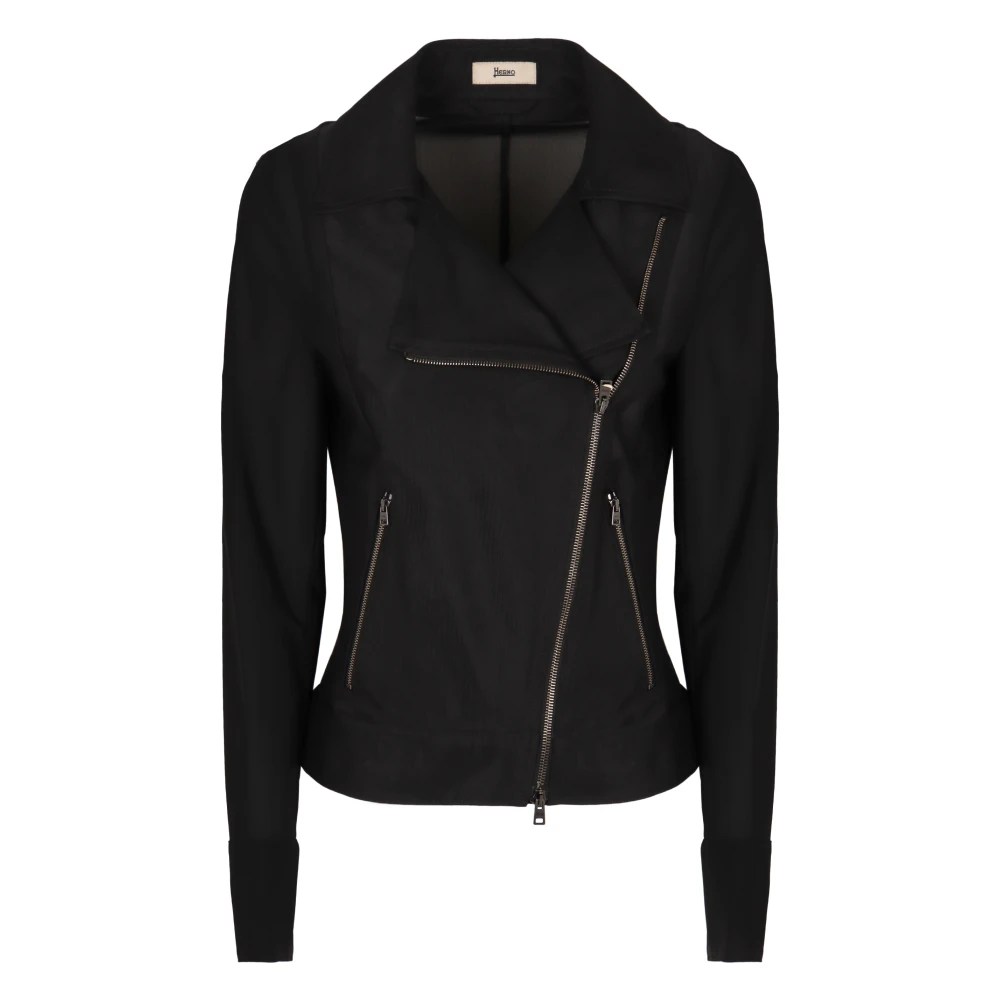 Herno Asymmetrische Jas met Reverskraag en Rits Black Dames
