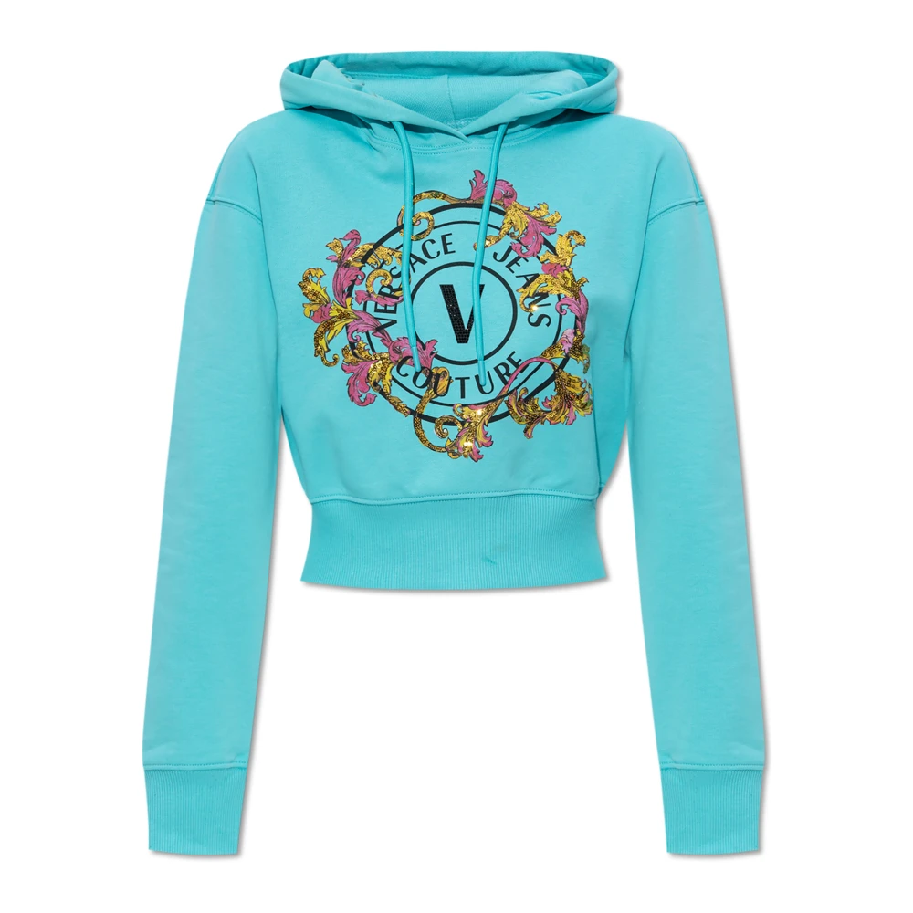 Versace Jeans Couture Sweatshirt med tryck och skimrande paljetter Blue, Dam