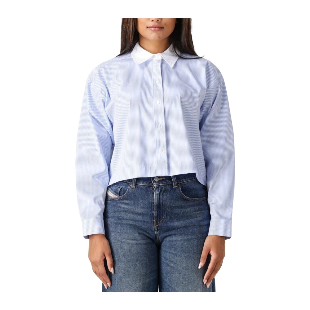 Co'Couture Gestreepte Crop Shirt voor Vrouwen Blue Dames
