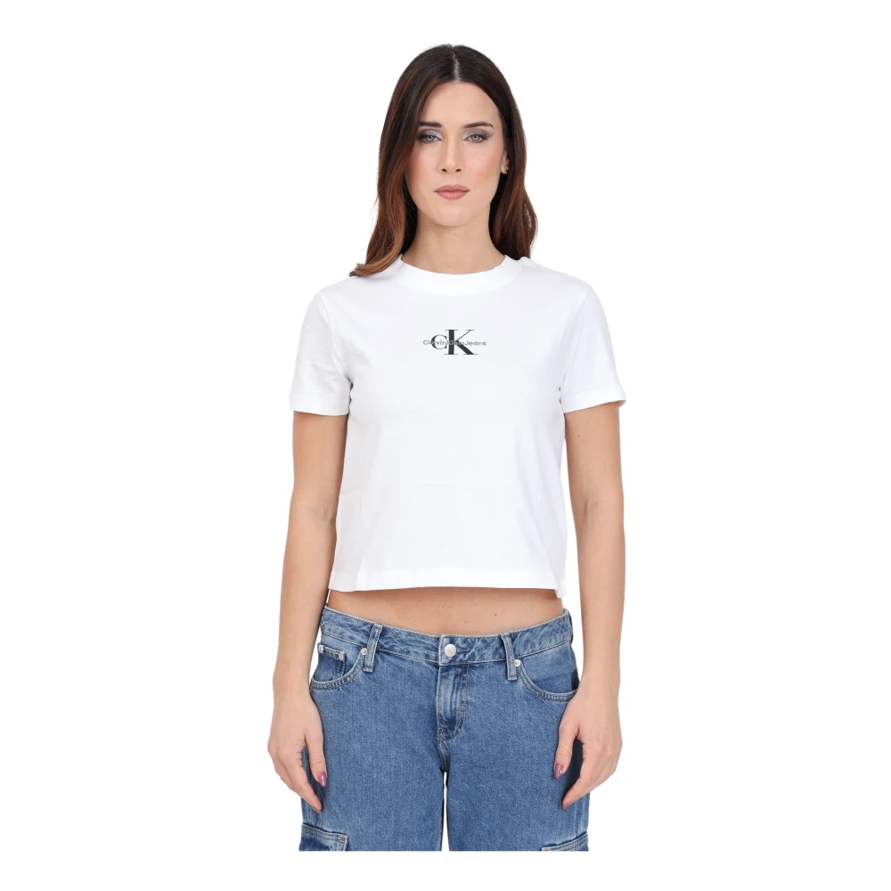 Calvin Klein Jeans Contrasterend Logo Print Dames T-shirt White Dames